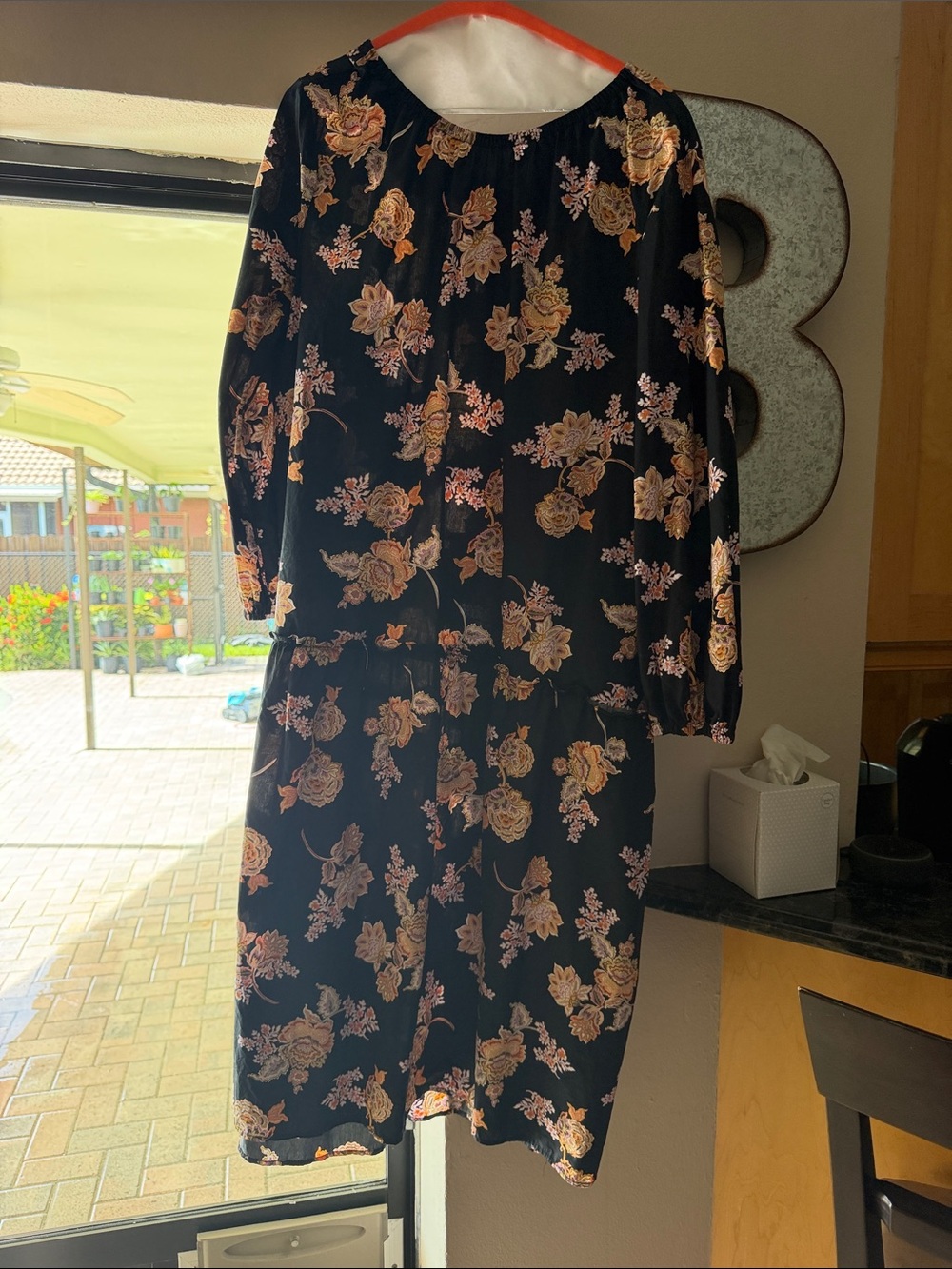 Who What Wear Black Floral Long-Sleeve Midi Dress